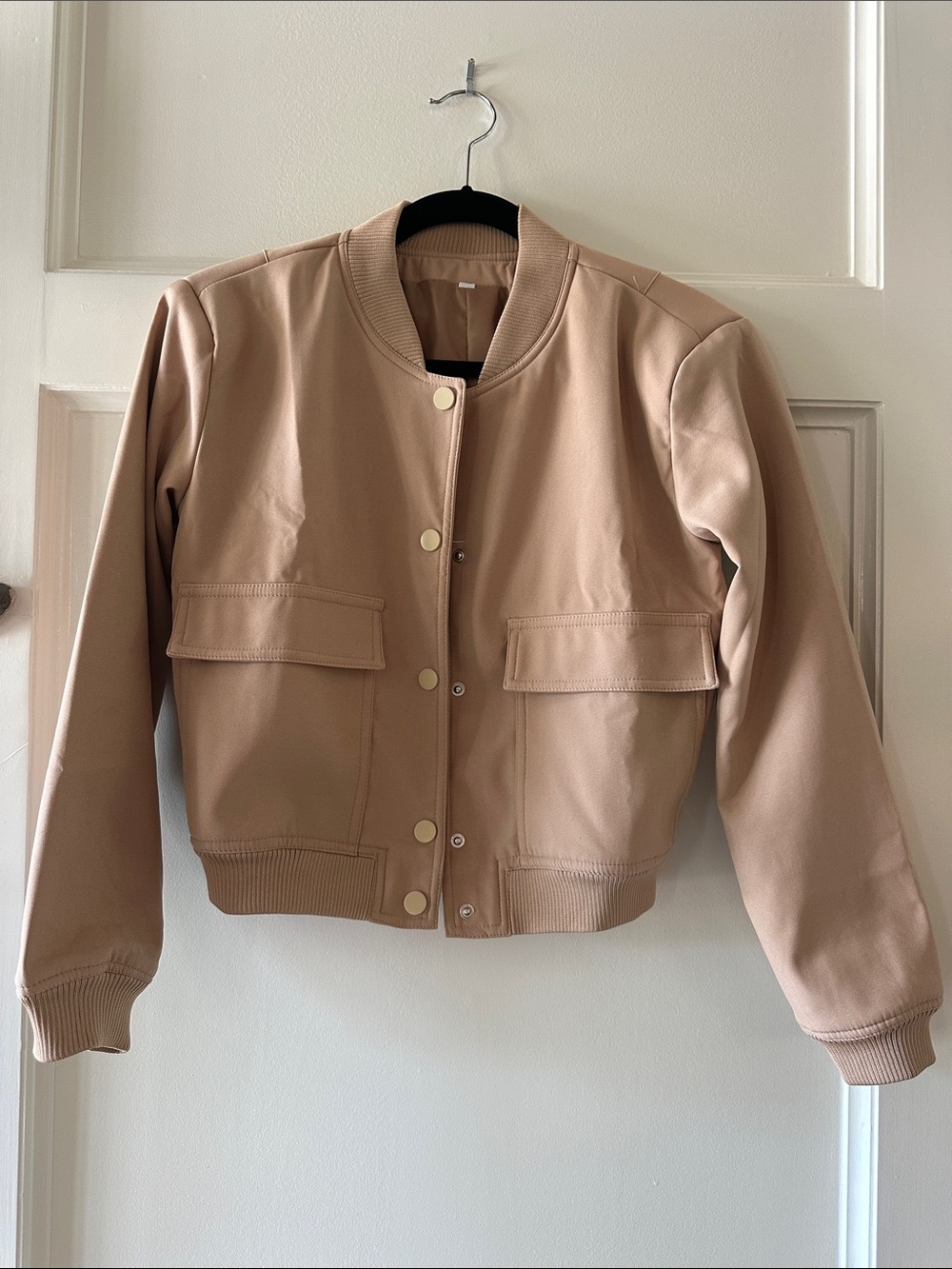 Womens Cropped Bomber Jacket in Beige